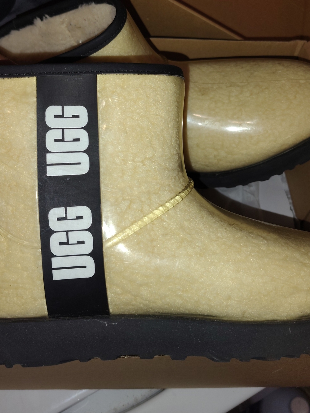 UGG Short Shearling Rain Booties in Cream